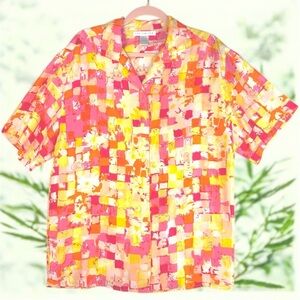 The Limited Y2K Vibrant Sunset Color Abstract Pop Art Button Up M 100% Silk
